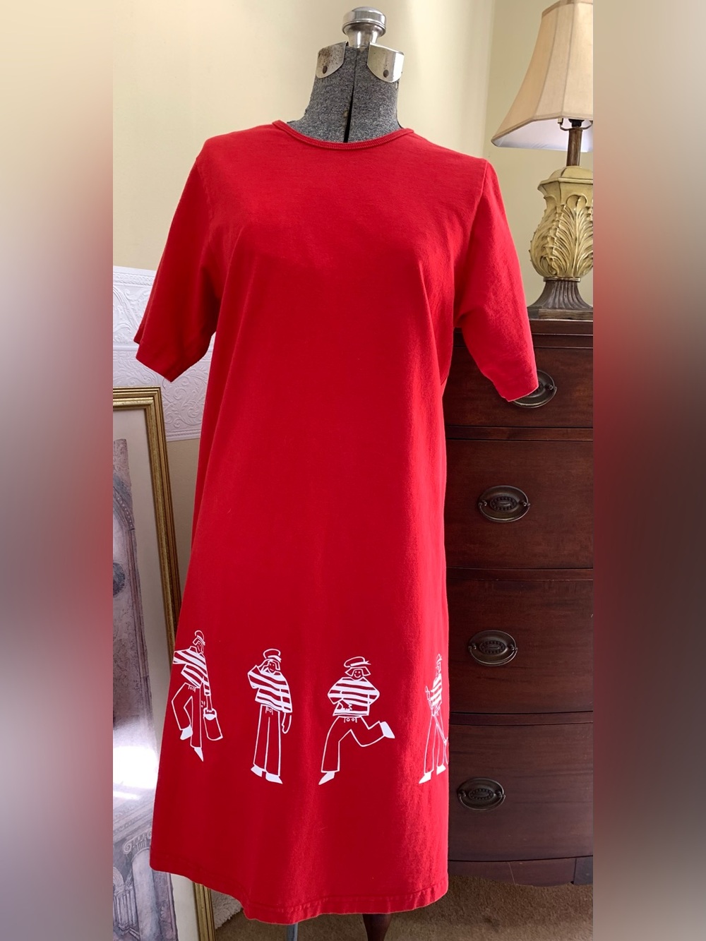 Vintage Red T-Shirt Dress w/ White Nautical Sailors  And Women’s Size S/M
